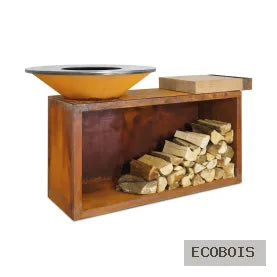 Plancha à bûches OFYR ISLAND CORTEN 85 BOIS DE TECK