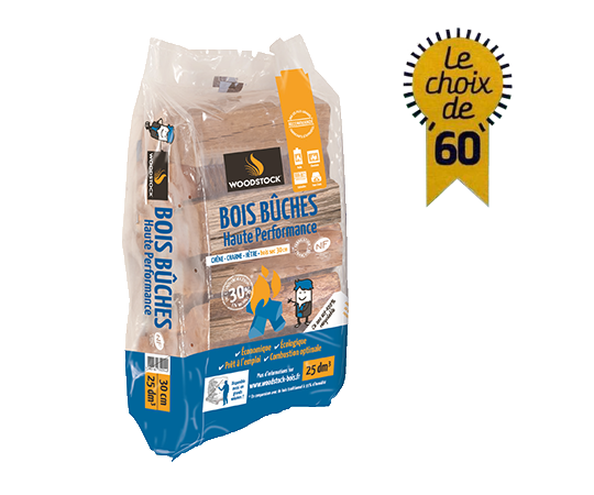 Sac Woodstock de bûches de chauffage haute performance 30 cm – 25 dm³