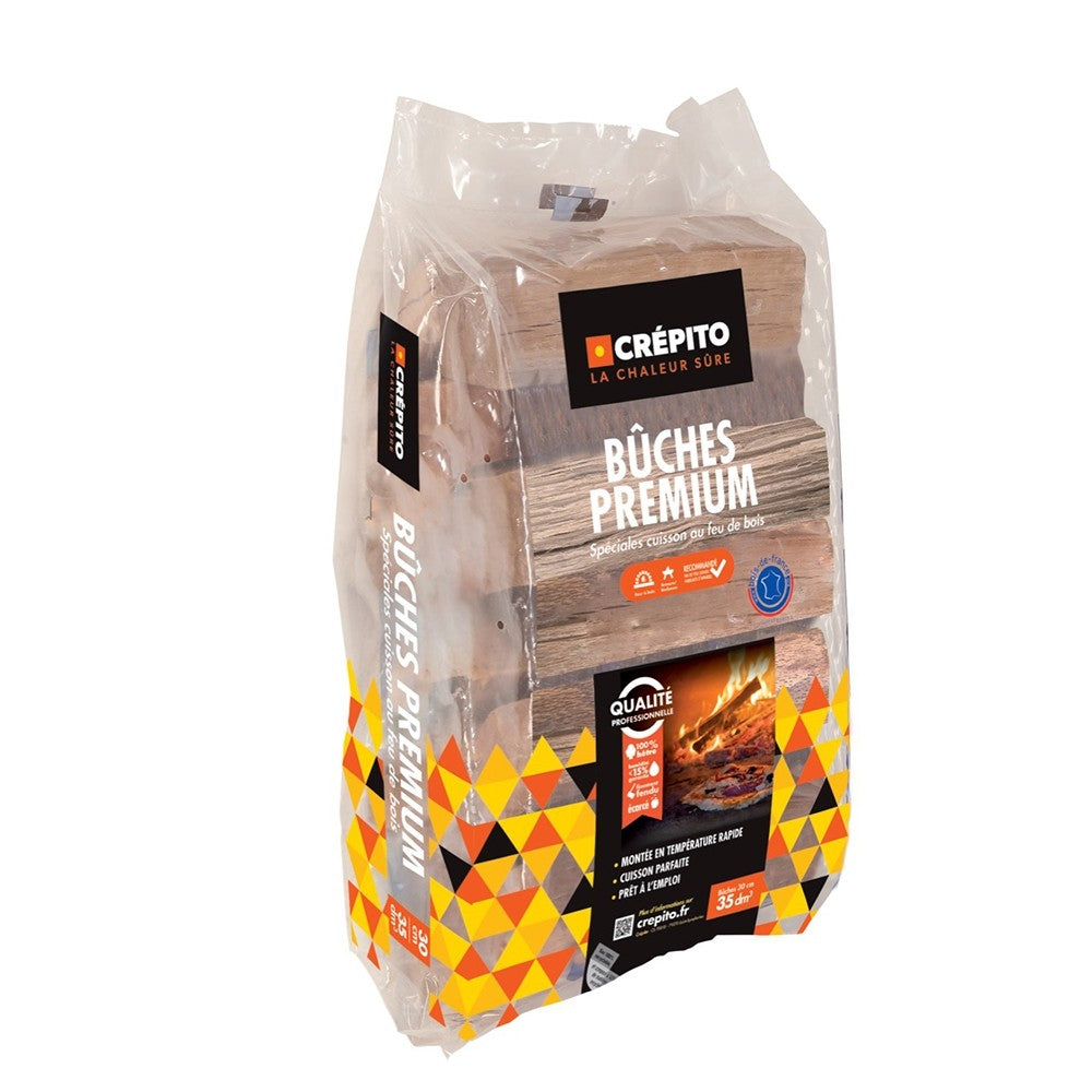 Sac Crépito de bûches Premium 30 cm spéciales cuisson au feu de bois – 35 dm³