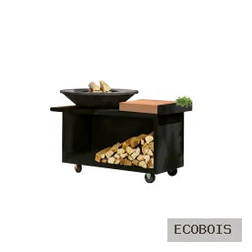Plancha à bûches OFYR ISLAND BLACK 100 PRO BOIS DE TECK